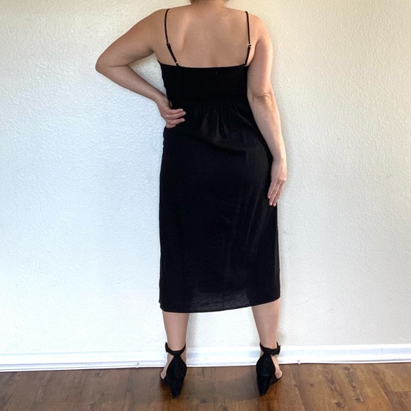 Spaghetti Strap Linen Black Midi Dress - Picture 4 of 12
